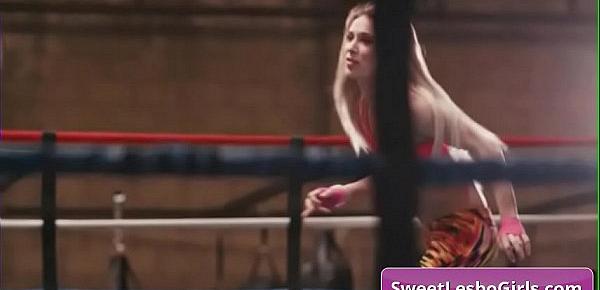  Sexy lesbian babes Aiden Ashley, Ana Foxxx, Whitney Wright, Brandi Mae making out on the wrestling ring
